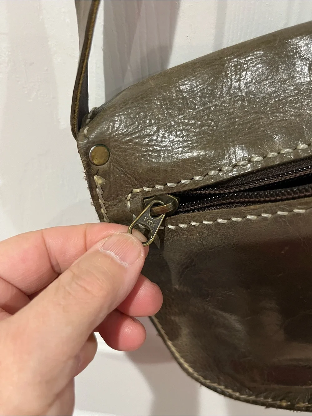 Handcrafted Brown Leather Crossbody Bag, approx 9.5”w x 8”h x 2”d